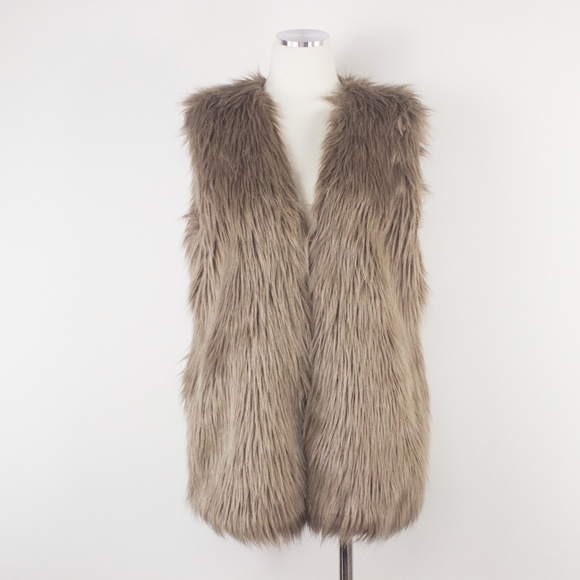 Long Hair Faux Fur Sheen Brown Taupe Vest Boho M L - Picture 4 of 8